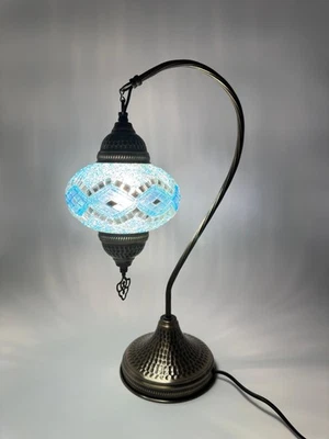 Turkish Moroccan Mosaic Bedside Lamp Modern Home Decor Light Blue Buy 2 Save 15% - Image 1 of 2