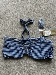 Moontide Powermesh Bandeau Bikini Top Wired Unpadded Striped Blue UK 12E 34E - Imagen 1 de 11