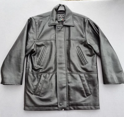 Chaqueta de Cuero Alta Moda Para Hombre M Negra Hecha en Italia Cremallera Completa Abrigo de Cuero Suave Foto 1 de 4