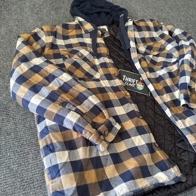 Abrigo Lincoln Outfitter Foreman Fit 3XLT para hombre tostado azul marino blanco franela línea con capucha Foto 1 de 4