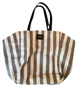 Victoria’s Secret Gray & White Stripe Limited Edition Large Fabric Tote Bag New - Picture 1 of 9