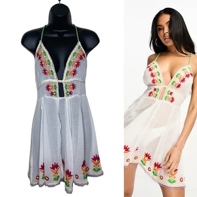 MISS SELFRIDGE Beach Baby Doll Embroidered Mini Dress Sheer Boho Festival Sz 6 - Image 1 of 4