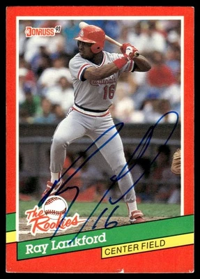 1991 Donruss The Rookies #8 Ray Lankford Auto Signed IP St. Louis Cardinals - Image 1 of 2