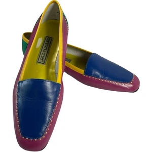 Carysma Club GEORGIA Studded Leather Loafer Color Block Size 6.5 80’s Style - Picture 1 of 7