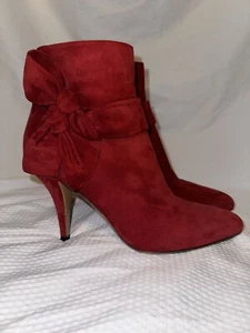 Valentino Garavani Suede Leather Booties, red, EUR 39, MSRP $1295 EUC w/box - Picture 1 of 12