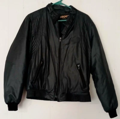 复古 Cooper 男式 Med 夹克/外套黑色拉链领扣,拉链口袋 — 第 1/4 张图片