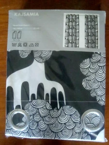 IKEA White Black Curtains 1 Pair ( 2 Panels) 57x98" Kajsamia Eyelets Hemmed NEW - Picture 1 of 9