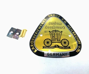 Porsche 356 Drauz Coach Builder Badge WITH HARDWARE NLA72300700 - Imagen 1 de 3