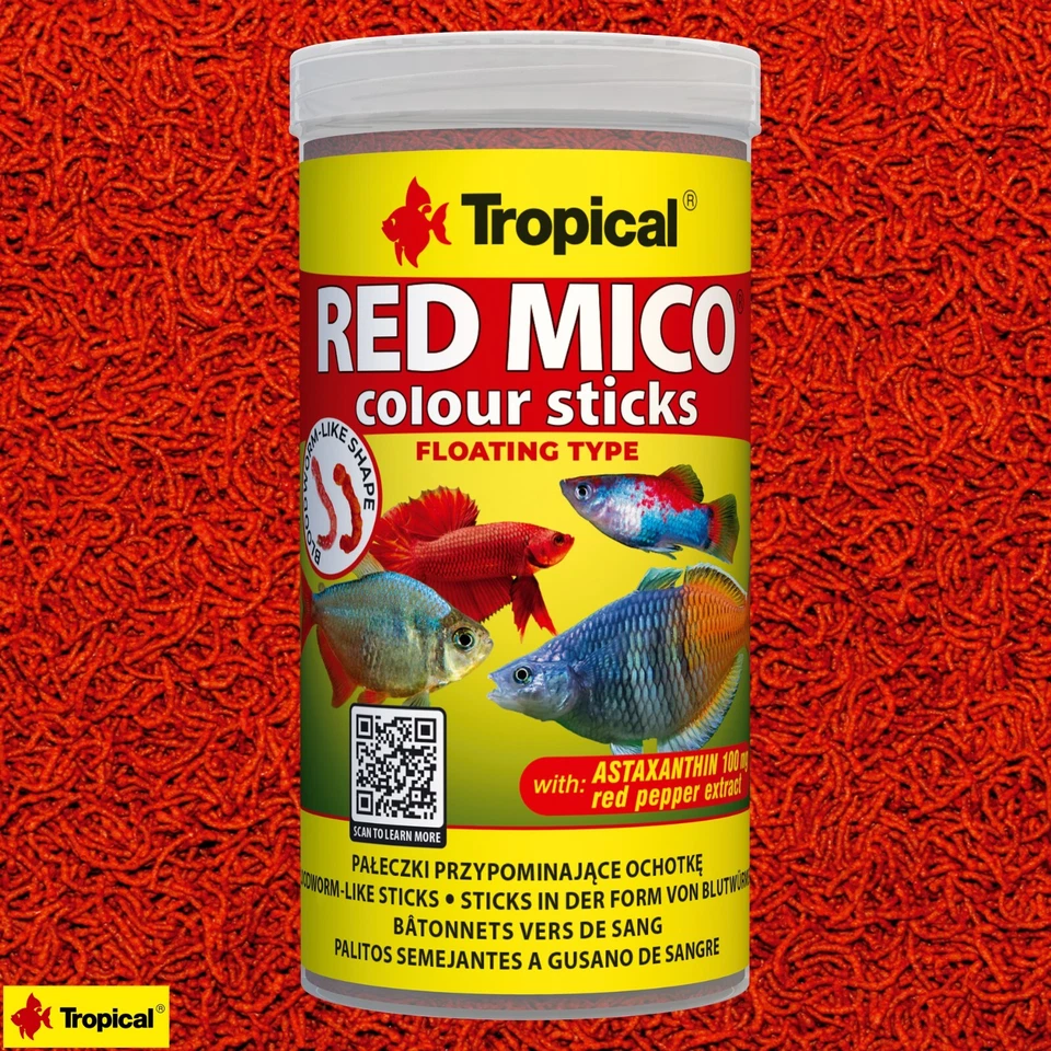 (48,00€/L) Tropical Red Mico Colour Sticks 250ml in Form von Blutwürmern - Bild 1 von 1