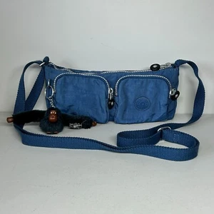 Kipling Small Crossbody Shoulder Bag Blue with Monkey Keyring - Picture 1 of 23
