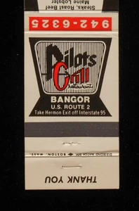 70er Jahre? Pilots Grill Restaurant Route 2 Bangor ME Penobscot Co Streichholzschachtel Maine - Bild 1 von 1