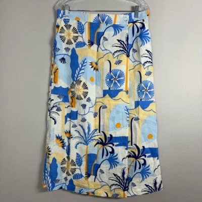 Nicole Miller New York Tropical Prints 100% Linen Wrap Midi Skirt Women Large - Image 1 of 4