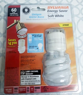 SYLVANIA CF13EL/GU24/827/BL ENERGY SAVER SOFT WHITE GU24 BASE 120V 13W - Image 1 of 3