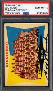 Edd Roush Gem Mint 10 PSA DNA Signed 1960 Topps Team Autograph