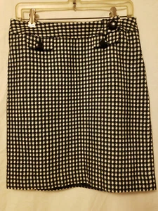 Ann Taylor Petites Skirt Size 4P Black White Check Side Zip Button Accents - Picture 1 of 8