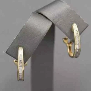 Baguette Cut 1Ct Lab Created Diamond Women's Hoop Earring 14K Yellow Gold Plated - Picture 1 of 5