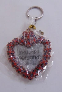 Vintage 1990er Jahre Metall Schlüsselanhänger herzförmig falsche Strasssteine Friends Forever #32 - Bild 1 von 4