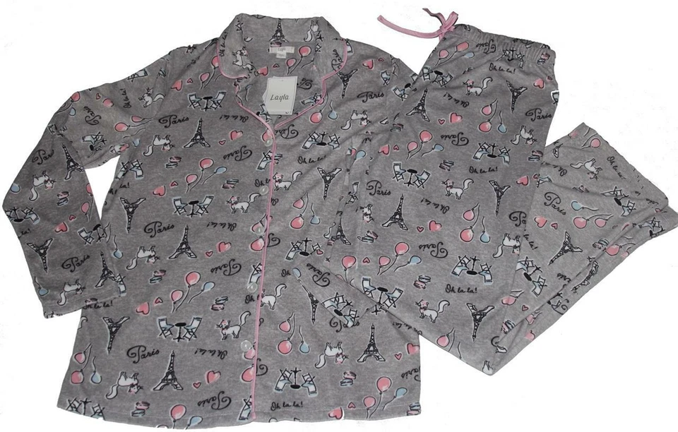 2-Шт Layla Эйфелевых башен Париж кошки воздушные шары серый мягкий L/S пижамы Wm's новый с Ярлыками $58 - Изображение 1 из 1