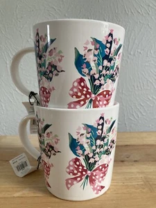 VERA BRADELY Set of 2 Coffee Tea Mugs Happiness Returns Pink Floral Ceramic 12oz - Picture 1 of 6