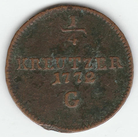 1772-G Austrian States Burgau 1/4 Kreuzer Maria Theresia Copper Free Shipping Cover