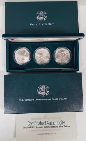 CS0394WVSBFO US MINT COMMEM 3 COIN YEAR 1994-W VETERANS MINT STATE SET FRESH OGP Cover