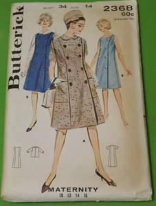 1960s Vintage BUTTERICK Pattern 2368 MATERNITY Dress Jumper Blouse Size 14 NOS - Picture 1 of 2