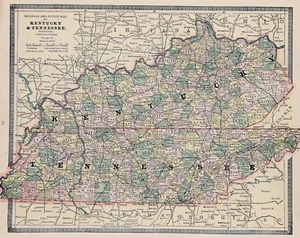 1885  MAP  KENTUCKY - TENNESSEE - Original  (12x9) CRAM - KNOXVILLE LEXINGTON - Picture 1 of 4