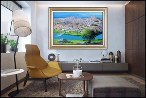 PETER ELLENSHAW Original OIL PAINTING On CANVAS Cityscape Disney Signed LARGE - Picture 1 of 7