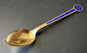 CUCHARA DEMITASSE DORADA PLATA DE LEY ESMALTADA AZUL Y NEGRA, 925 SW, HEXAGONAL - Imagen 1 de 6