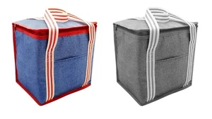 Travel Bag Picnic Denim Striped Insulated Large Cooler Bag Blue & Grey 12L - Picture 1 of 4