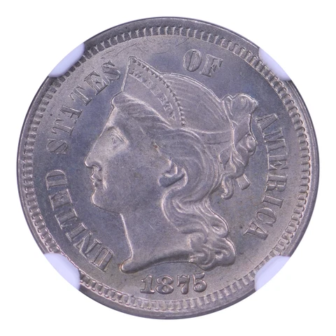 1875 Three Cent Nickel NGC MS65 Cover