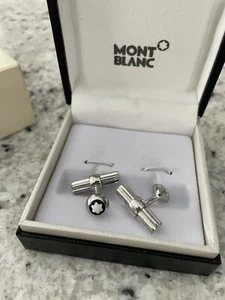 Montblanc Star Bar 925 Silver Cufflinks with Black Resin Logo W/Box - Picture 1 of 9