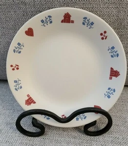 Corelle Hometown 6 3/4" Corning Red / Blue Hearts Houses Flowers Bread /Dessert - Picture 1 of 3