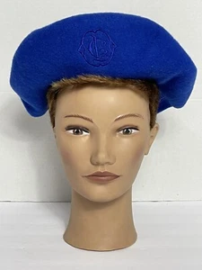 Vintage Liz Claiborne Womens Royal Blue 100% Wool Beret With Logo OSFA A1 - Picture 1 of 9