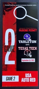 Pase de estacionamiento 2023 NCAA Football Tarleton State vs Texas Tech Red Raiders 16/09/23 - Imagen 1 de 1