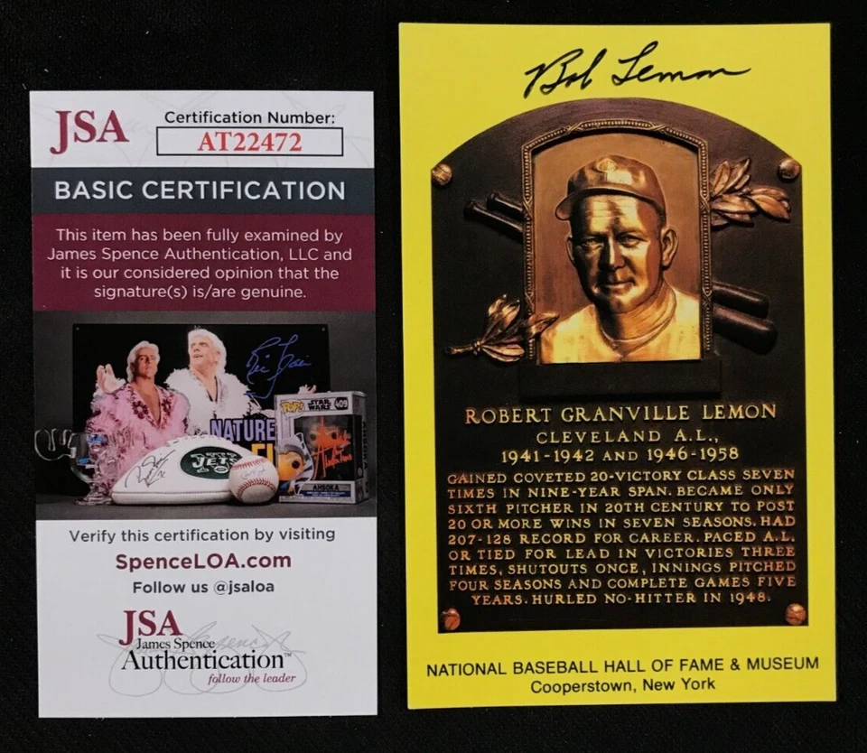 Bob Lemon Signed HOF Postcard JSA Cert w/COA HOF '76 Cleveland Indians #21 MLB! - Image 1 of 4