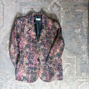 Vintage Blazer Suit Size 14 80s Donovan Galvani Of Dallas Aztec Coat  Retro  - Picture 1 of 7