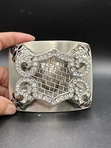 Washed Up Hollywood Skull Heart Mesh Belt Buckle Silver - Picture 1 of 11