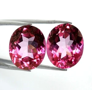 Natural Pink Topaz Oval Cut Pair 12x10 mm 13.60 CTS Faceted Loose Gemstones - Picture 1 of 9