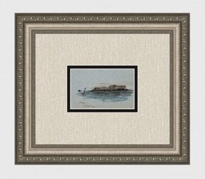 Original 1876 englisches Aquarell "View of Staffa Island, Scotland" GERAHMT COA - Bild 1 von 3