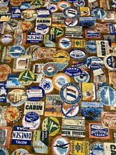 TRAVEL VINTAGE PATCHES/STICKERS MULTI-COLOR BROWN COTTON FABRIC FQ