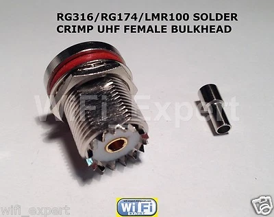 1 x UHF SO-239 Female Bulkhead Solder Crimp RG316 RG174 RG179 LMR100 Cable USA - Image 1 of 4