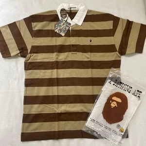 A Bathing Ape Bape Rugby Shirt L Brown Vintage Unused Japan Made - Picture 1 of 4