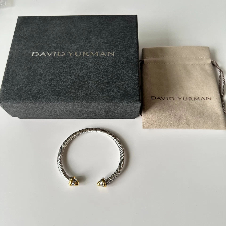 Brazalete David Yurman Cable Clásico 5mm Esterlina 925 con Cúpulas Oro Amarillo 14K M Foto 1 de 4