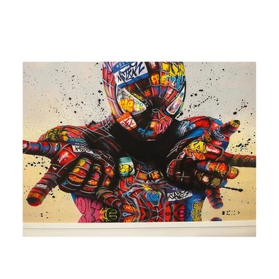 Impresión artística de graffiti Spider-Man - Marco de madera blanco 180 cm x 120 cm | Lienzo urbano Foto 1 de 4