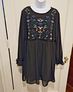 XHILARATION Damen Kleid gefüttert Blumen bestickt Mieder lange transparente Ärmel XXL - Bild 1 von 11