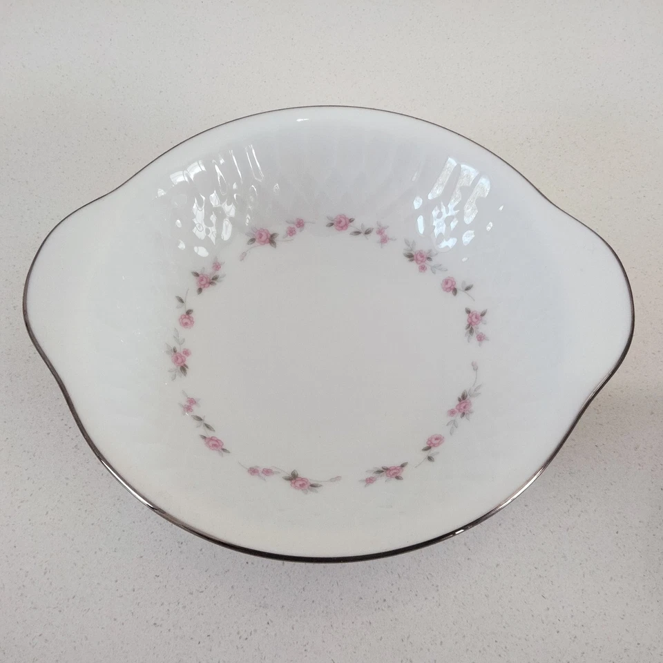 Noritake Cheri Lugged Handled Cereal Dessert Bowl (s) Floral Platinum Rim EXC - image 1 of 4