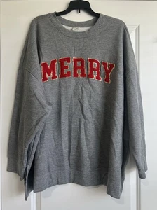 Terra & Sky Women’s Plus Grey Holiday Sweatshirt Merry 4X NWT - Picture 1 of 13