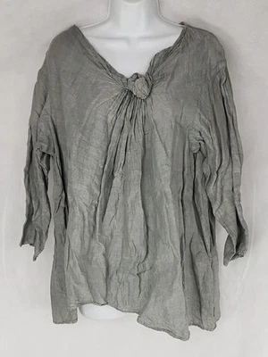 Túnica swing para mujer Manuelle Guibal talla 3 100 % lino arrugado top gris línea A Foto 1 de 4