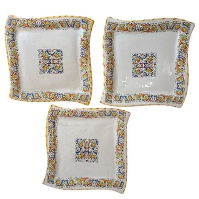 "Juego de 3 platos cuadrados pintados a mano de cerámica exclusivos de Italia Collezioni Deruta de 8""" Foto 1 de 4